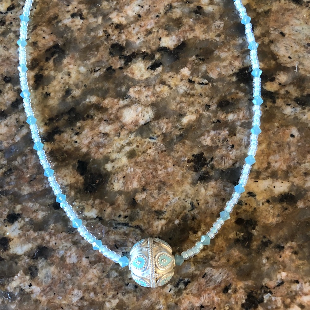 💜Blue inlayed silver pendant necklace